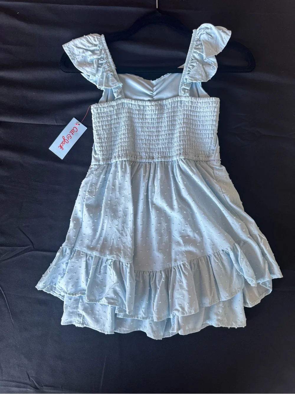 NWT Cat & Jack Girls Light Blue Swiss Dot Ruffle Tiered Romper Dress Size M (8)
